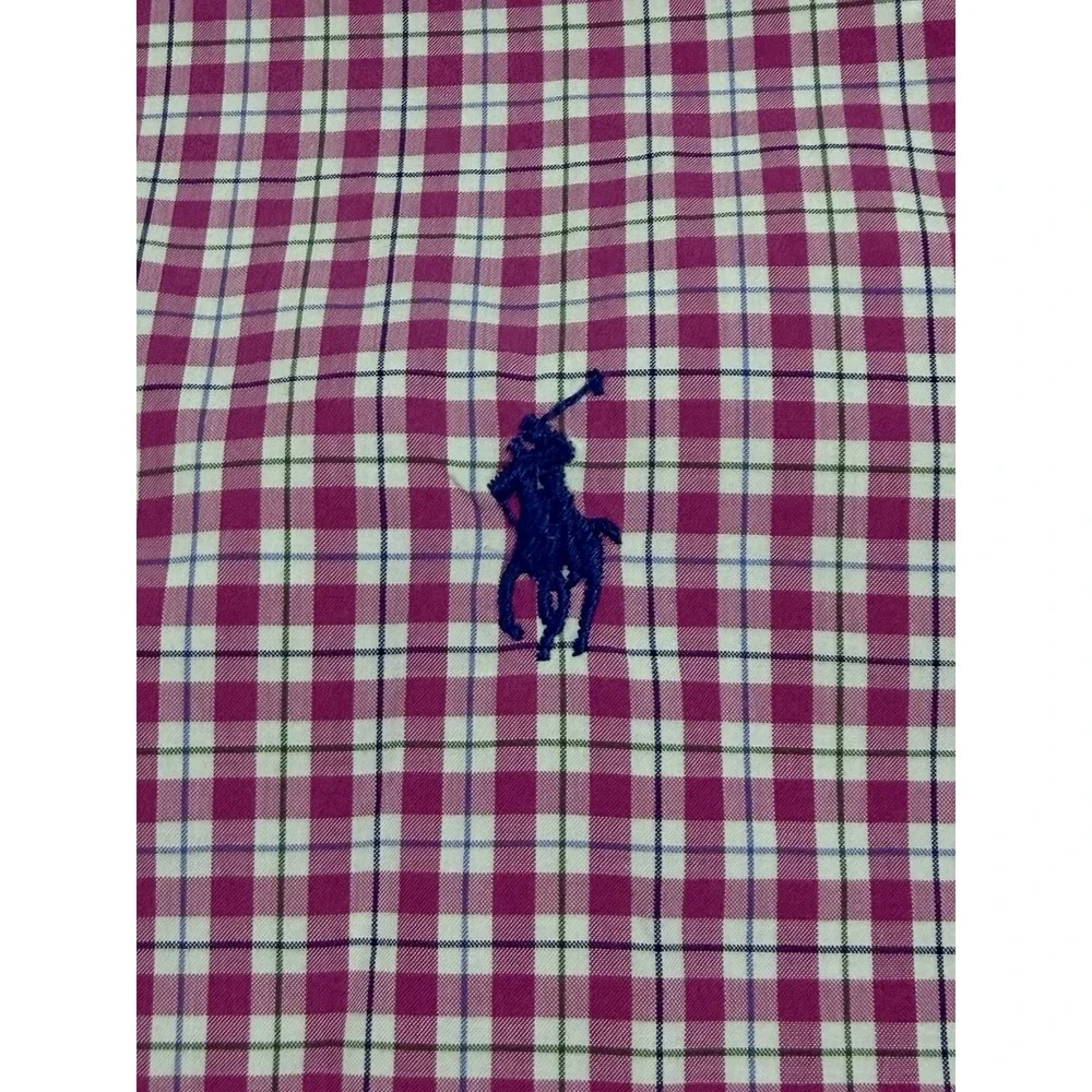 Ralph Lauren Shirt Mens Large Pink White Check Tattersall Button Down Long